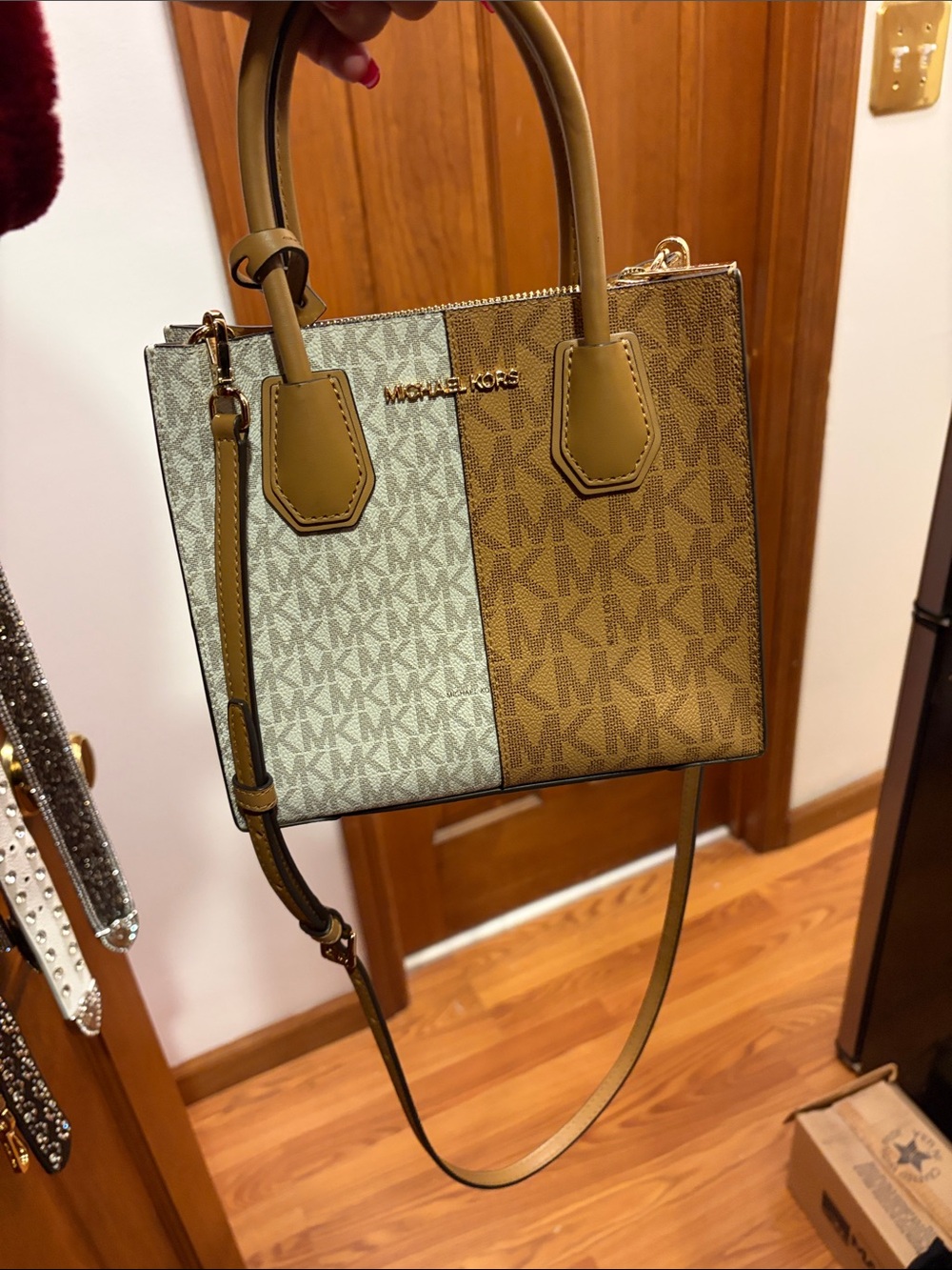 Michael Kors Two-Tone Brown and Beige Signature Crossbody Satchel